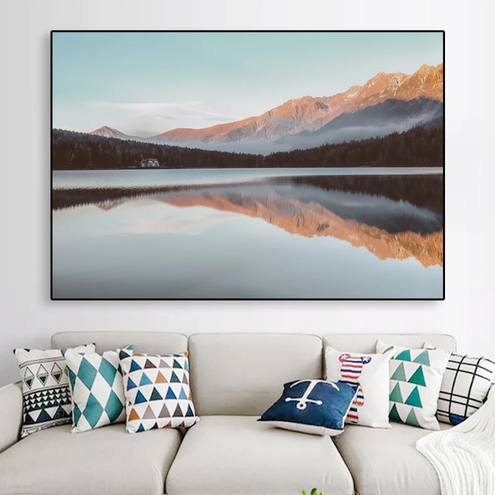 

Modern Landscape Canvas Painting Lake Forest Stone Mountain Scenery Nature Picture Posters and Prints Wall Art Nordic Home Decor