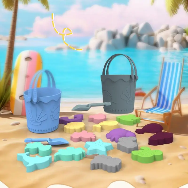 Children's Outdoor Beach Toys Fun Silicone Beach Toy Set With Portable Mesh Bag Sand Digging Tool Travel Sand Beach Toys 6