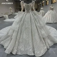 Jancember 2024 New Luxury Wedding Dress Lace Square Collar Bridal Dress Ball Gown Vestido De Noiva With Court Train MN242