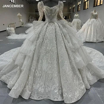 Jancember 2024 New Luxury Wedding Dress Lace Square Collar Bridal Dress Ball Gown Vestido De Noiva With Court Train MN242