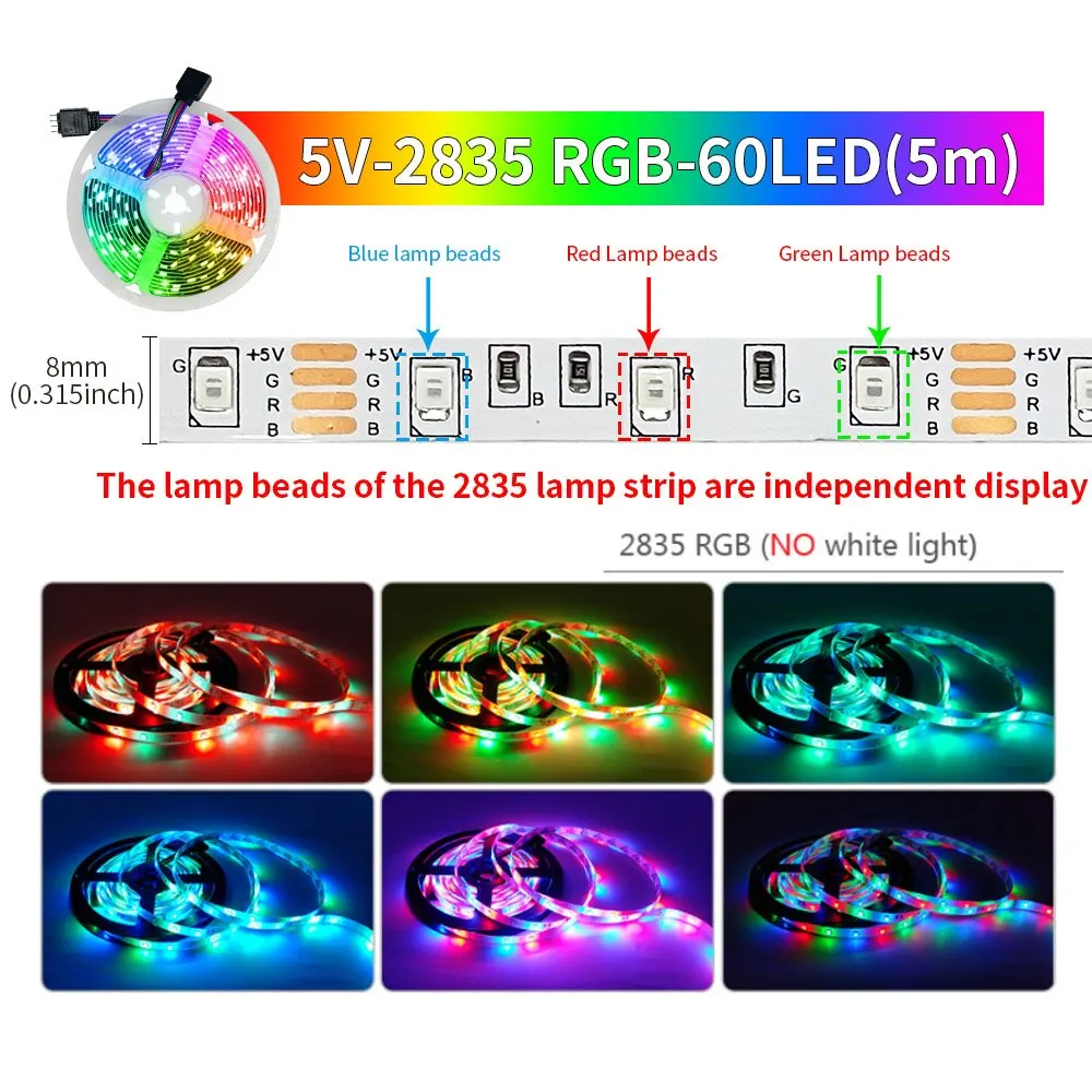 Led Strip Lights 5M USB RGB 2835 60 LED Bluetooth APP Control