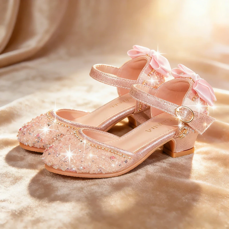 Stunning Little Girl High Heels Princess Sandals Sparkling Sequin Rhinestone Comfortable Pageant Celebration Occasion Kids Shoes