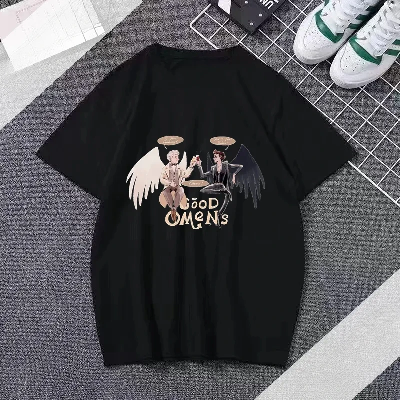 Новинка, минималистичный рисунок с надписью «Good Omens», графическая футболка Goodomens, Майкл блен, Дэвид Теннант, ангел, дьявол, Кроули, Crewneck 2024