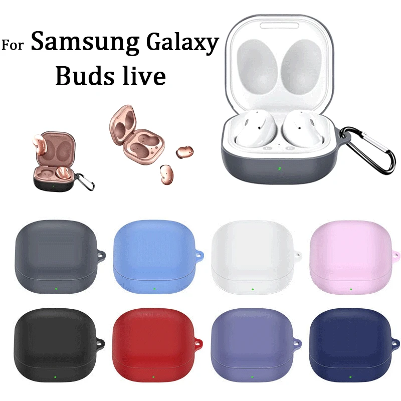 

Silicone Case for Samsung Galaxy Buds Live Bluetooth Headphones with Carabiner Charging Storage Box Shockproof Soft Case