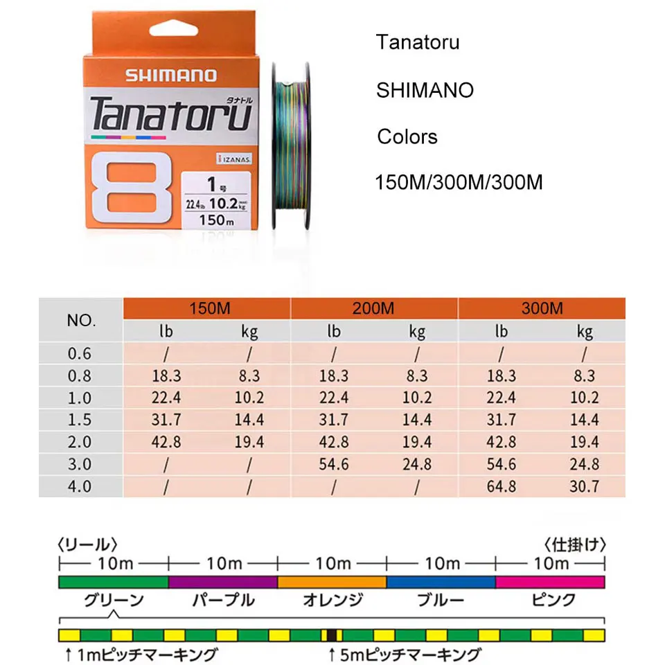 SHIMANO　TANATORU 船6000 Shimano Tanatoru 8 Multicolor 300m Braided PE Fishing Line
