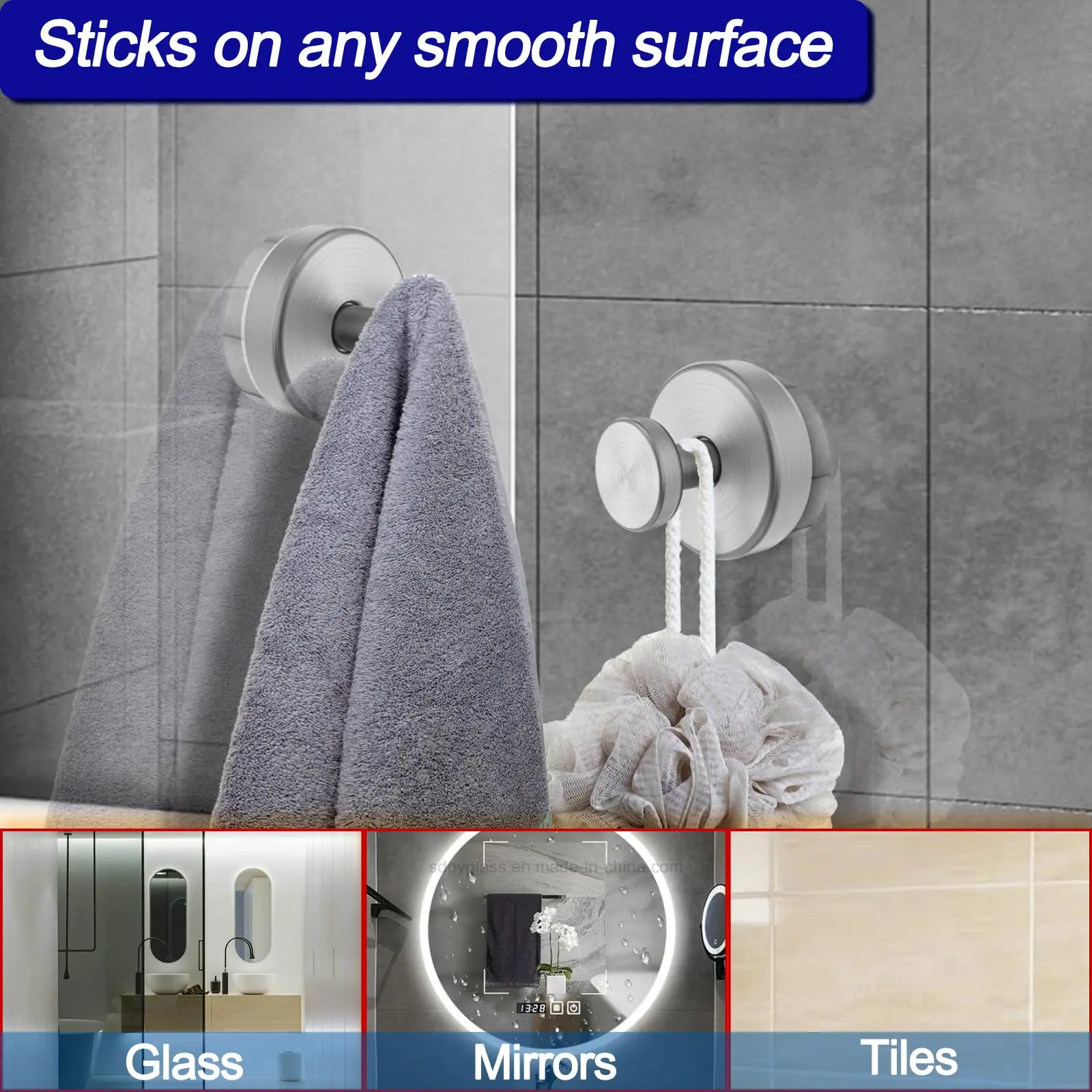 Suction Cup Hooks for Shower Removable Towel Hooks for Bathroom Window Glass Door Wall Bath Robe Looafh Hook Hanging