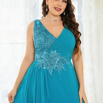 여성용 플러스 사이즈 파티 드레스, 우아한 레이스 라인스톤 아플리케 신부 들러리 드레스, 대형 여성 이브닝 드레스, 웨딩 패션