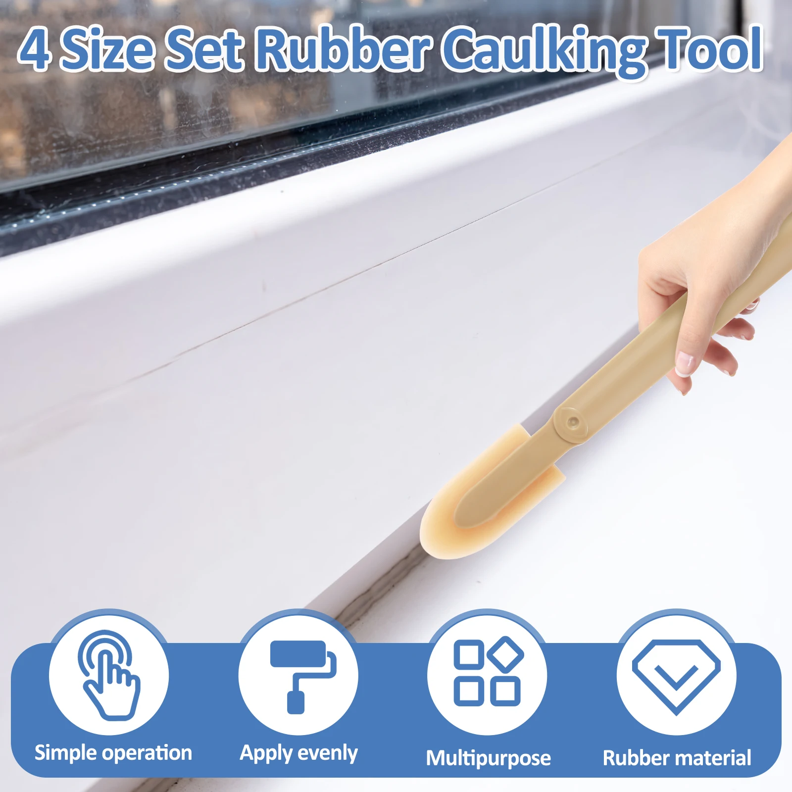 8Pcs Rubber Caulking Tool Kit Grout Sealant Finishing Tool Spatula Scraper for Tile Window Grout Edge Caulk Construction Tools