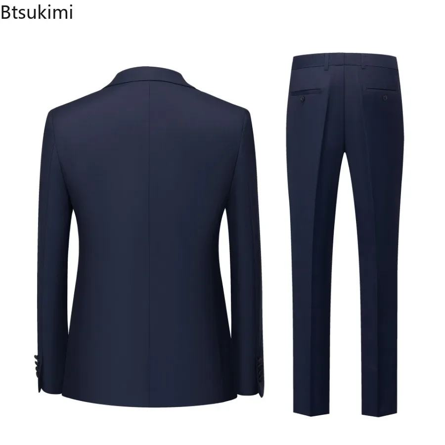 Men's British Style Slim Suits 2PCS Sets Blazers Jacket and Pants Male Business Gentleman Dress Suits Wedding Host Costumes
