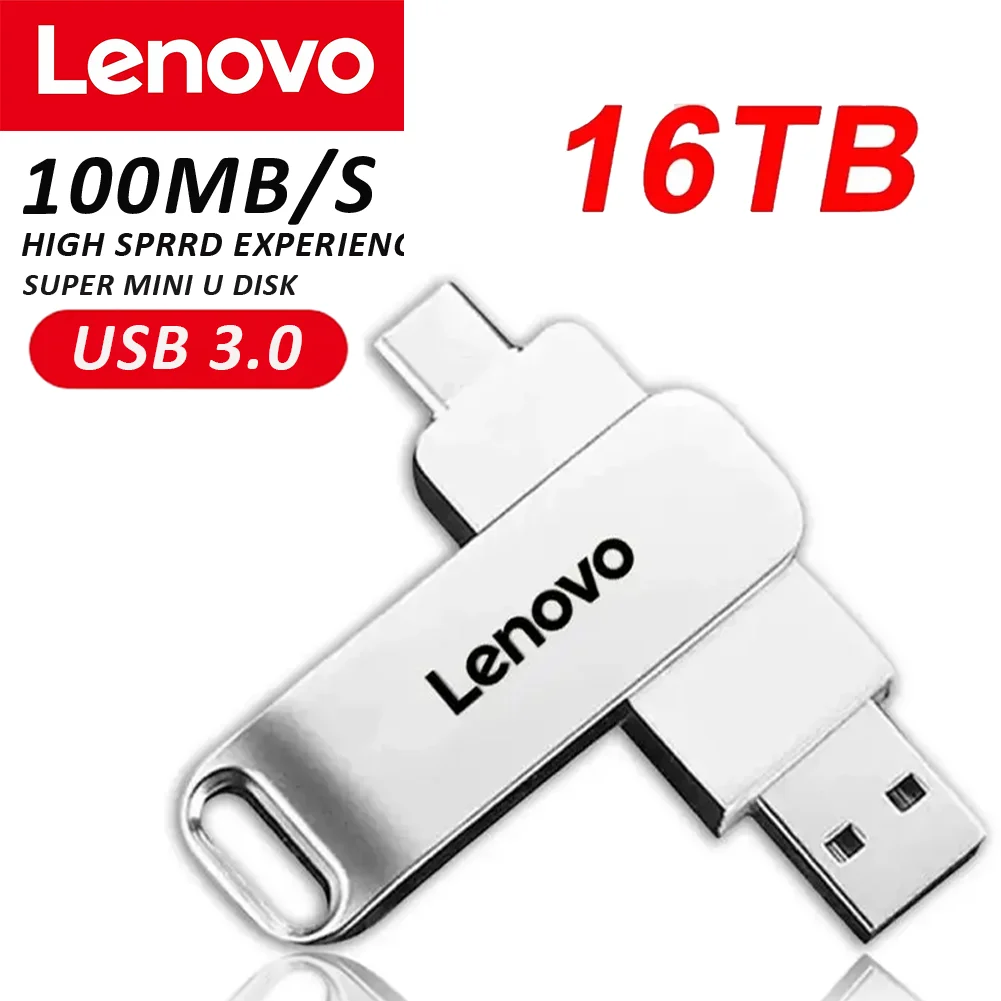 U Disk Lenovo 16TB 8TB 4TB USB3.0 Metal Waterproof Type-C