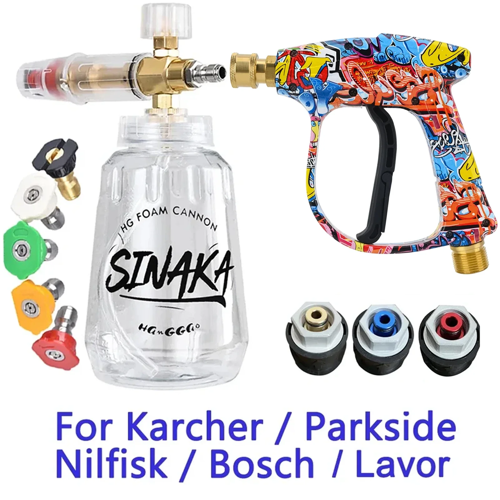 

High Pressure Washer Water Gun for Car Cleaning Hose Connector for Karcher Nilfisk Parkside Bosch Lavor Quick Connector Nozzles