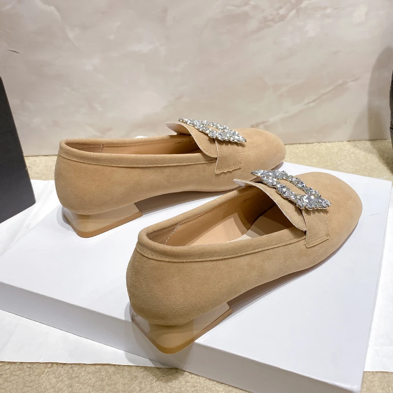 New Satin Cloth Flats Shoes Woman Basic Sequined Rhinestones Crystal Diamond Buckle Flats Fashion Bridal Shoe Work Women Shoes