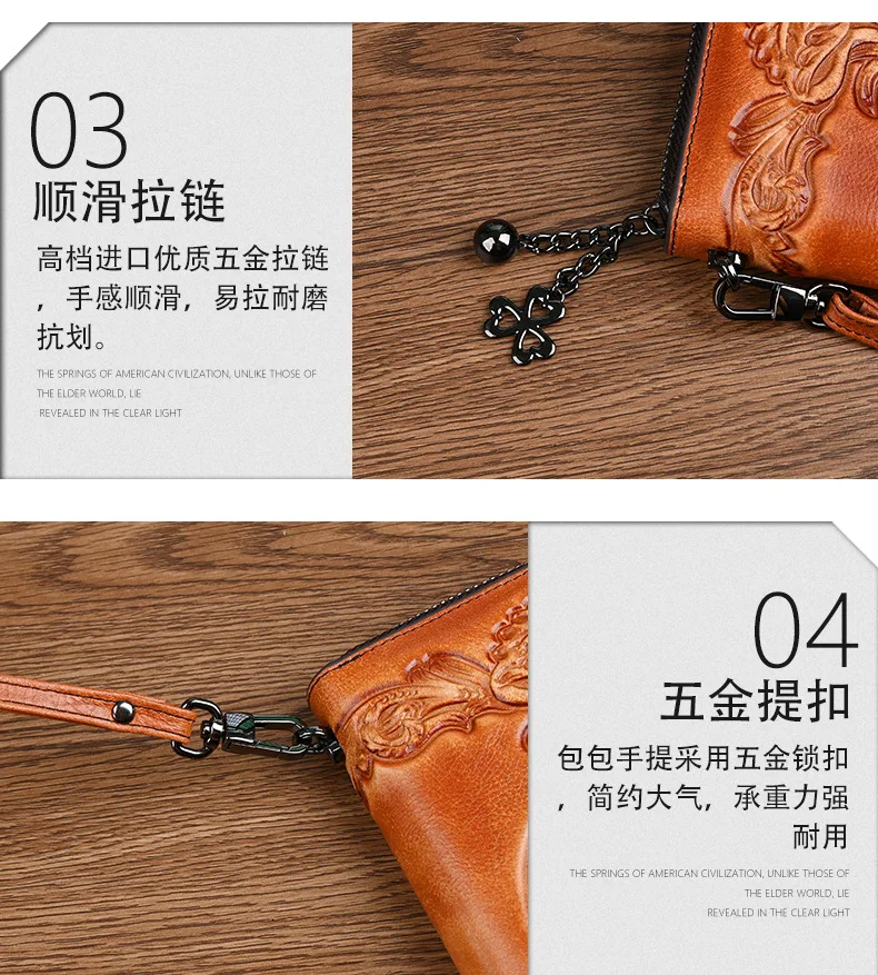 3D Floral Kuh Leder Handtasche Tasche für Frau Große Lange Echtleder Clutch Modische Damen Kuh Leder Geldbörsen – Detail 20