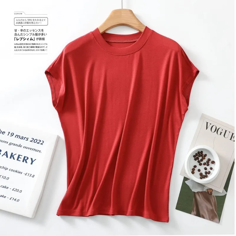 Sleepwear Lingerie Sleepwear Lingerie Set Women Crop Tees New Summer Short Sleeve Top Pajamas Pure Cotton Round Neck Sleeveless T-shirt Women's Loose Large Solid Home Furnishing