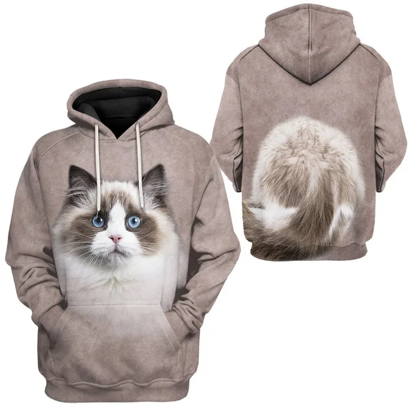 thumbnail image 1 of Sudadera con capucha con estampado de gato bonito para hombres, sudadera con estampado 3D de animales domésticos, suéteres casuales de calle para niños, camisetas de manga larga de gran tamaño, 1 of 5