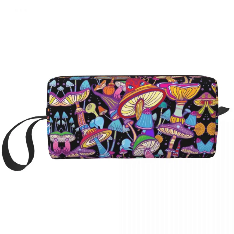 

Custom Neon Psychedelic Mushrooms Toiletry Bag for Women Trippy Goth Cosmetic Makeup Organizer Lady Beauty Storage Dopp Kit Case