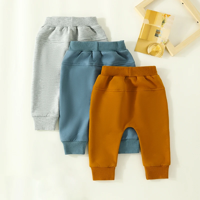 Boys Cotton Harem Pants Kids Elastic Waist Joggers Toddler Casual Trousers with Pockets Solid Color Active Bottoms