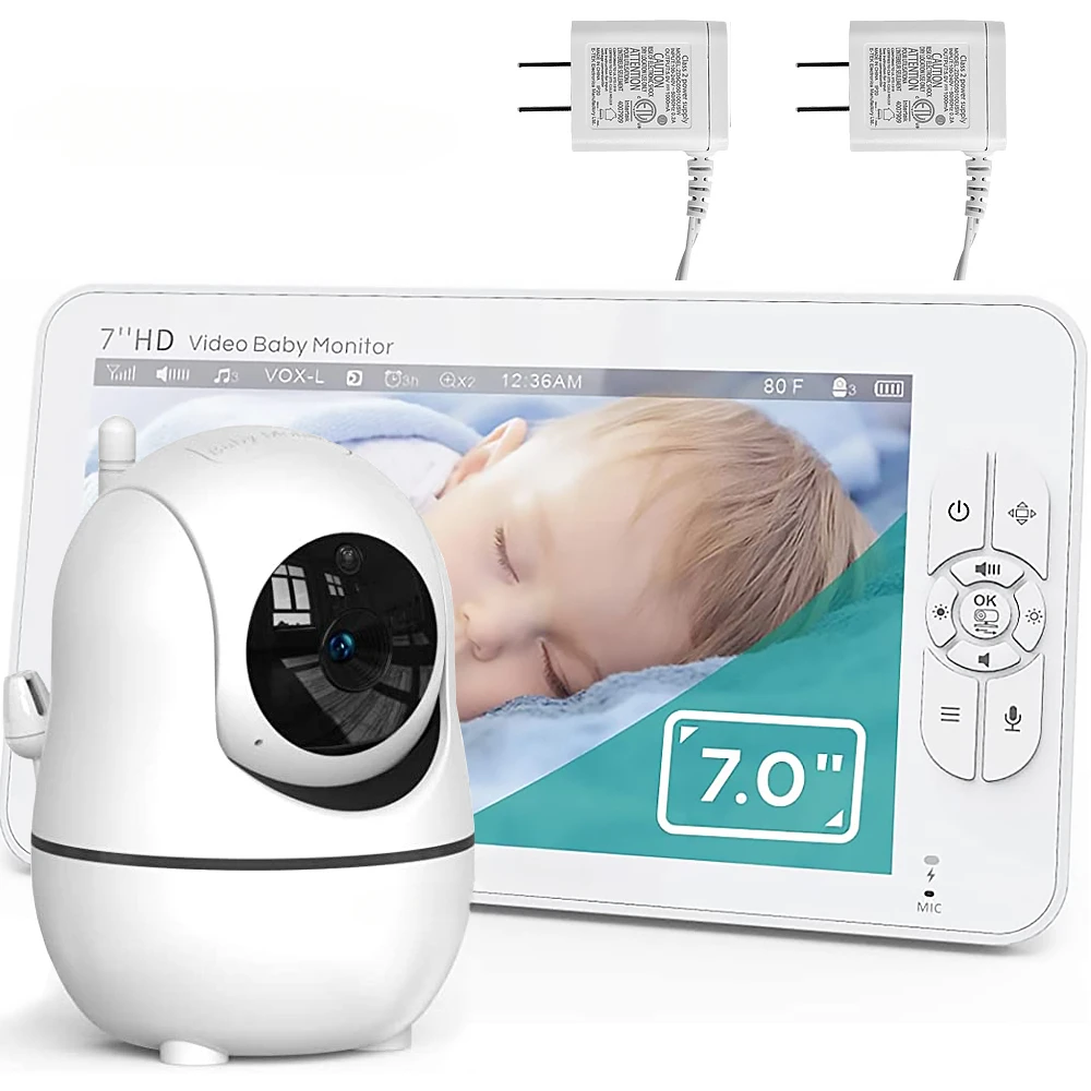 

7" 720P HD Split Screen Video Baby Monitor Pan Tilt 4X Zoom Camera 2 Way Audio Night Vision No WiFi 4000mAh Battery Lullaby VOX