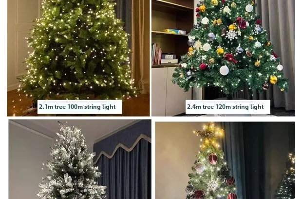 Albero di Natale con telecomando, 100 metri, luci a LED verde scuro, filo di rame, luci a forma di ratto_voghion.com