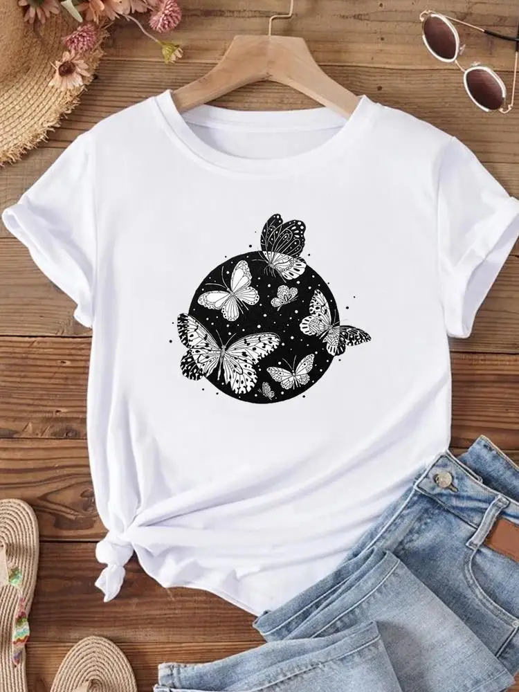 

Short Sleeve Clothes Clothing Women Graphic Top T Shirt Butterfly Watercolor 90s Fashion Summer Print T-shirt Tee