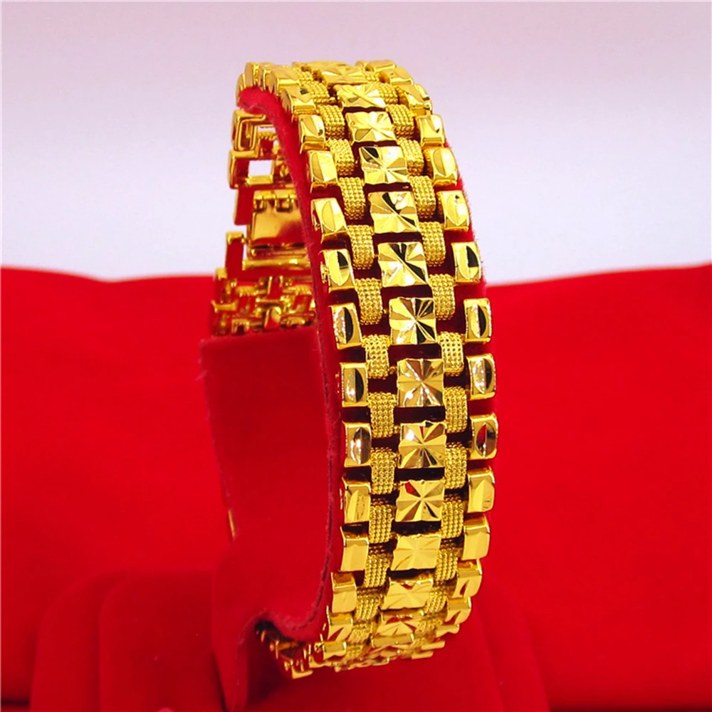 

16mm Wide Men's Bracelet Wristband Chain 18k Yellow Gold Filled Cool Men Jewelry Fashion Bracelet Gift 8.3inches