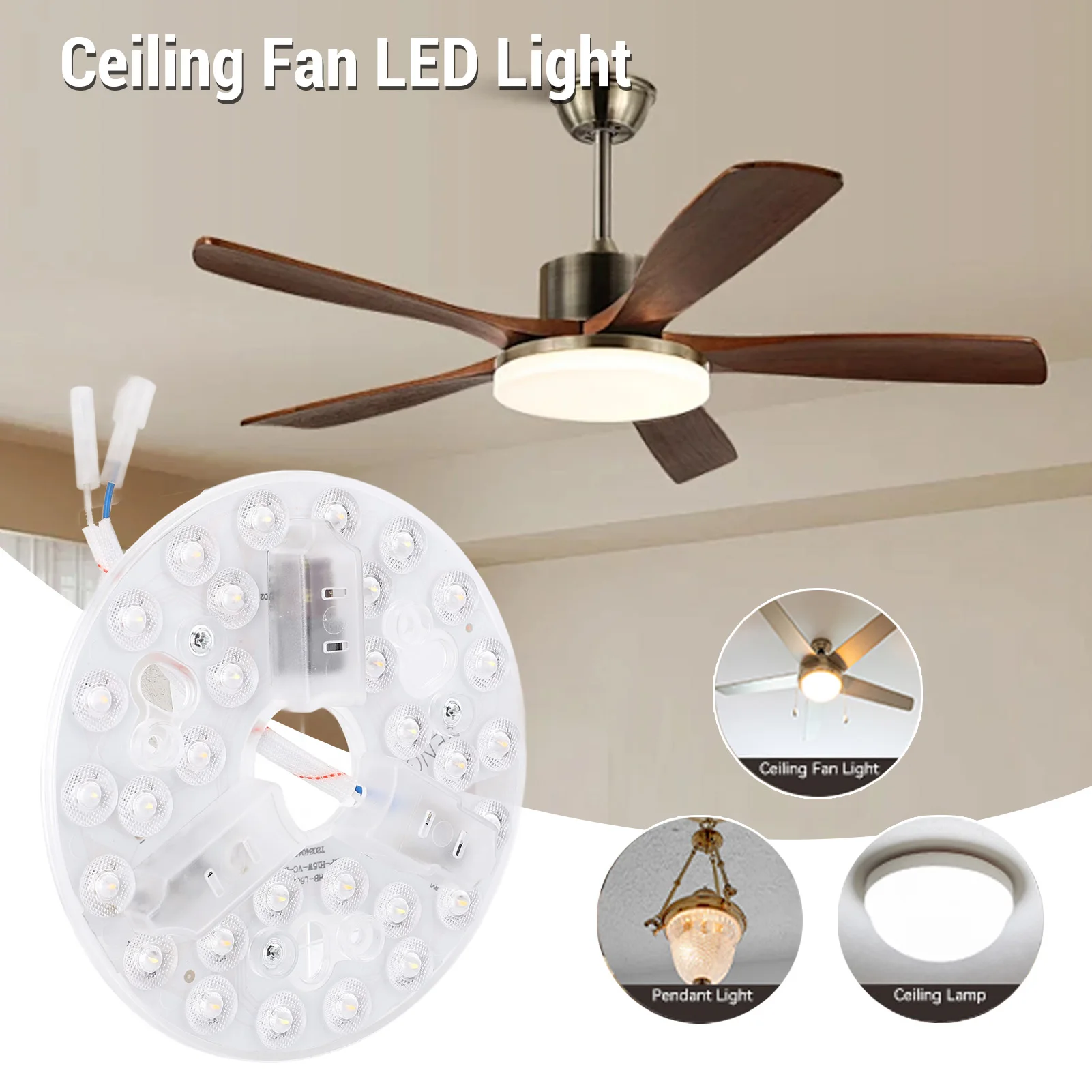 5.3 Inch LED Light Retrofit Kit Ceiling Fan LED Light Memory Function 95 To 265V 3 Color Dimmable 3000K 4200K 6500K for Indoor