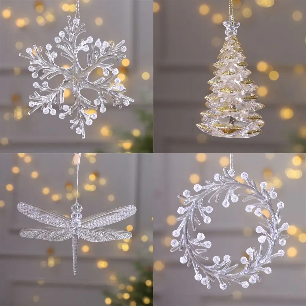15cm Christmas Snowflake Piece Xmas Tree Pendants Noel Crystal Deer Wreath Hanging Ornaments Merry Christma Decor For Home