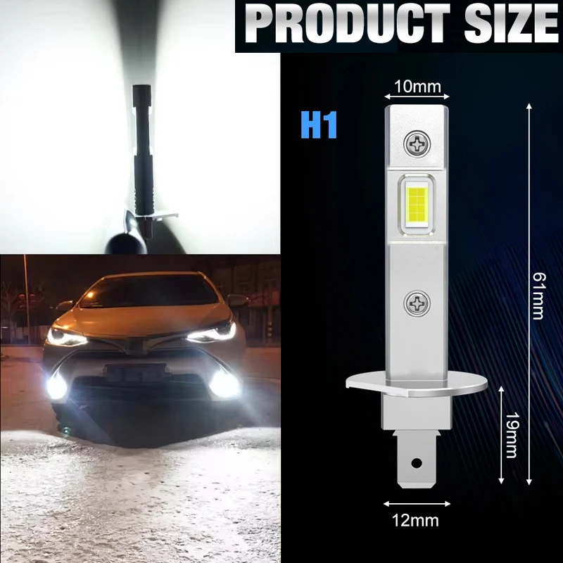 2개입 H1 LED 헤드라이트 CANBUS 오류 없음 3570 CSP 칩 6000K 백색 전구 300000LM 플러그 앤 플레이 자동차 램프 팬리스 12V