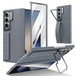 Shockproof Wristband Hinge Lens Holder Case with Screen Protection - Galaxy Z Fold 3 (Gray)