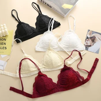 Lace Bralettes Women Push-Up Bra Non-wire Padded 1/3 Cup Solid Color Bra Feamle Sexy Lingerie Comfy Lace Underwear Intimates