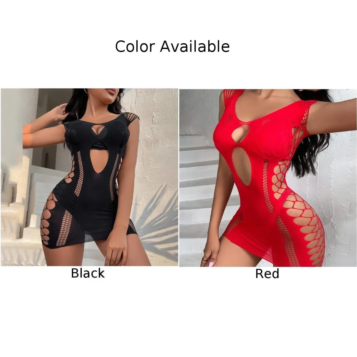 Sexy Women Bodycon Mini Dress Fishnet See Through  Nightwear Clubwear 5