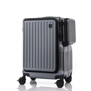 Valigia da trasporto multifunzionale Valigia d'imbarco per laptop con apertura frontale Trolley di ricarica USB Valigia da viaggio ABS da 20 pollici + PC 1