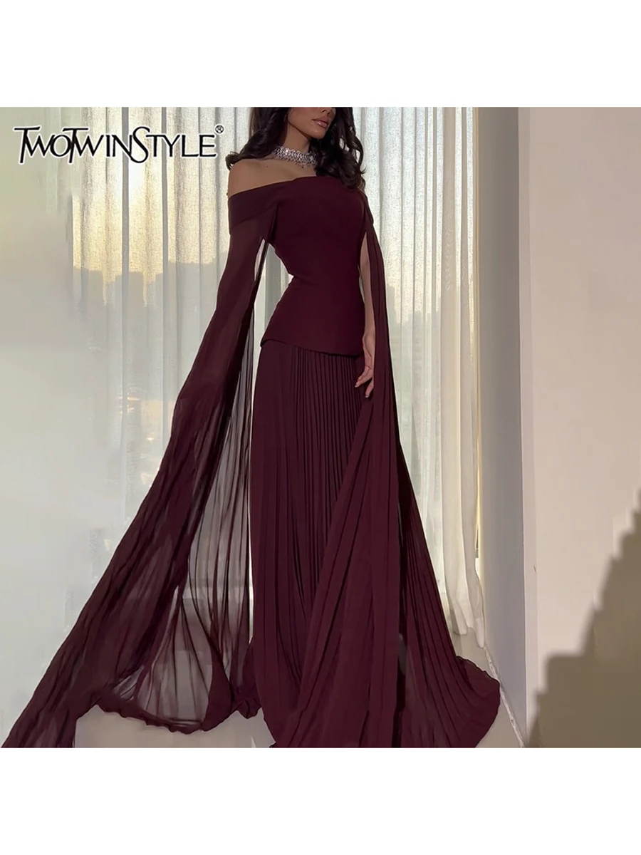 TWOTWINSTYLE الصلبة قطعتين مجموعة للنساء مائل الرق...