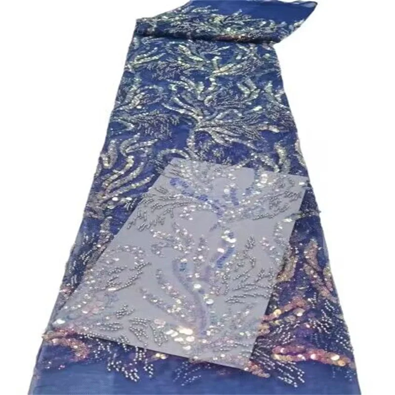 

Beads Luxury 3D Lace Fabric 5 Yards Dubai Hand Beaded Tulle Lace Fabric Embroidered Applique African Fabric For Sewing Material