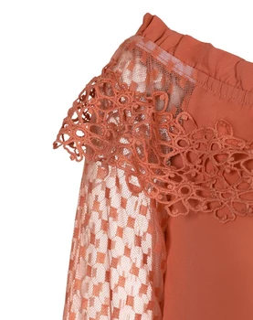 Women's Blouse Daily Casual Fashion Solid Off Shoulder Guipure Lace Frill Hem Drawstring Mesh Long Sleeve Straight Top 4