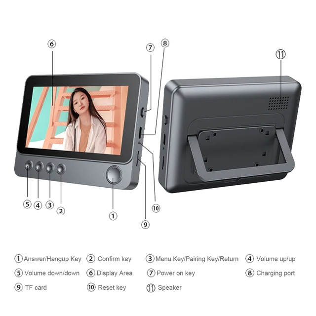 2.4G Wireless Video Intercom Doorbell 4.3 Inch IPS Screen Door Bell Intercom System Two Way Voice Doorbell with Camera Monitor 5
