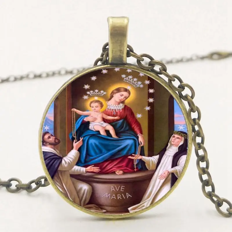 

Catholic Mary Maria Rose Madonna Festival Pendant Necklace Glass Necklace Necklace Sweater Chain
