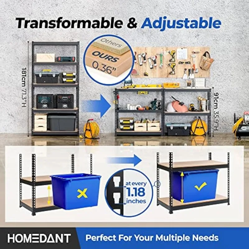 HOMEDANT House 5-Tier Laminated Metal Shelving Unit Adjustable