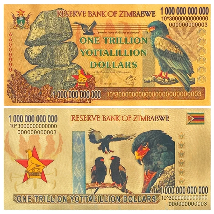 Description Picture 3 of item10 Pcs Zimbabwe Paper Money Gold Plated Foil Banknote Collective Notes for Business Gift Home Collection