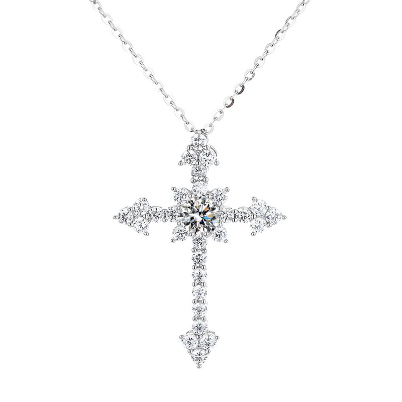 

Moissanite Diamonds With Certificate White Gold 18k Pawnable Cross Pendant Diamonds Necklace 925 Silver Original Italy Legit