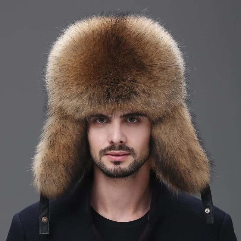 

Мужская зимняя шапка из серебряной лисьей шкуры, аутентичная шапка из лисьей шкуры, шапка Lei Feng, русская теплая кожаная шапка-бомбер