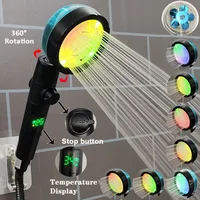 LED Digital Temperature Display Shower Head Temperature Control Colorful Fan Spray Nozzle High Pressure Rainfall Bathroom Shower 1