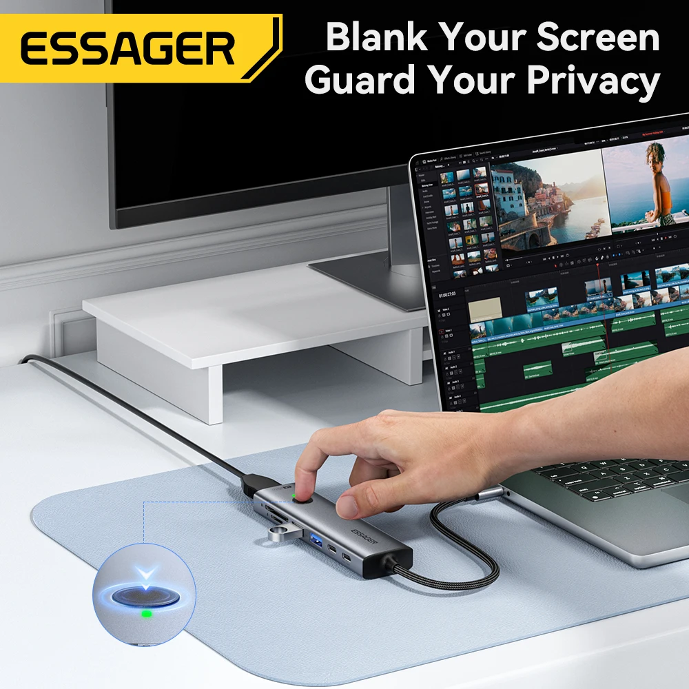 Essager 7-IN-1 USB C HUB USB C Docking Station Disk Enclosure PD100W USB3.0 5Gbps Type-C to HDMI Adapter For Macbook Pro Xiaomi