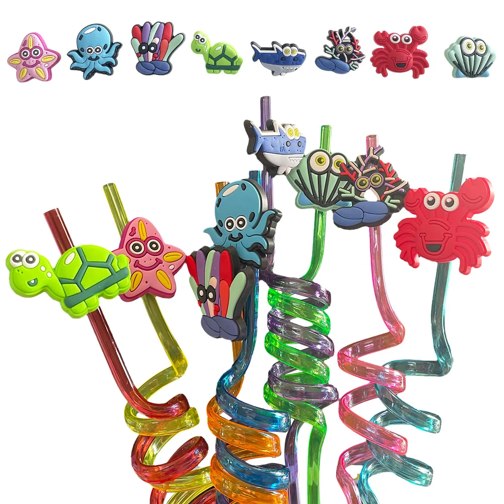 8Pcs Shark Party Cannucce Ocean Birthday Decoration Plastic Straw Drinking For Kids Under The Sea Theme Party Baby Shower Supplies