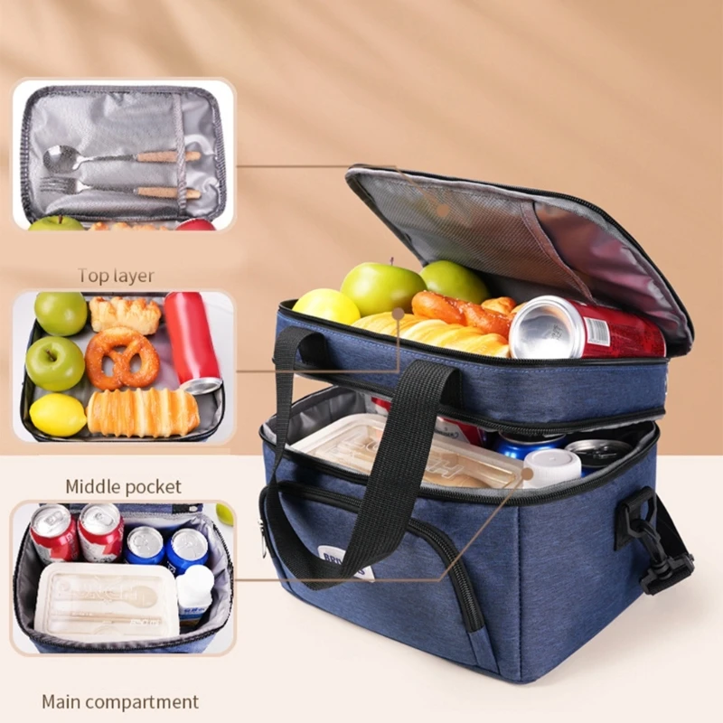 

Insulated Double Layers Lunch Bags Shoulder Bag Handbag Maintain Temperature 066F