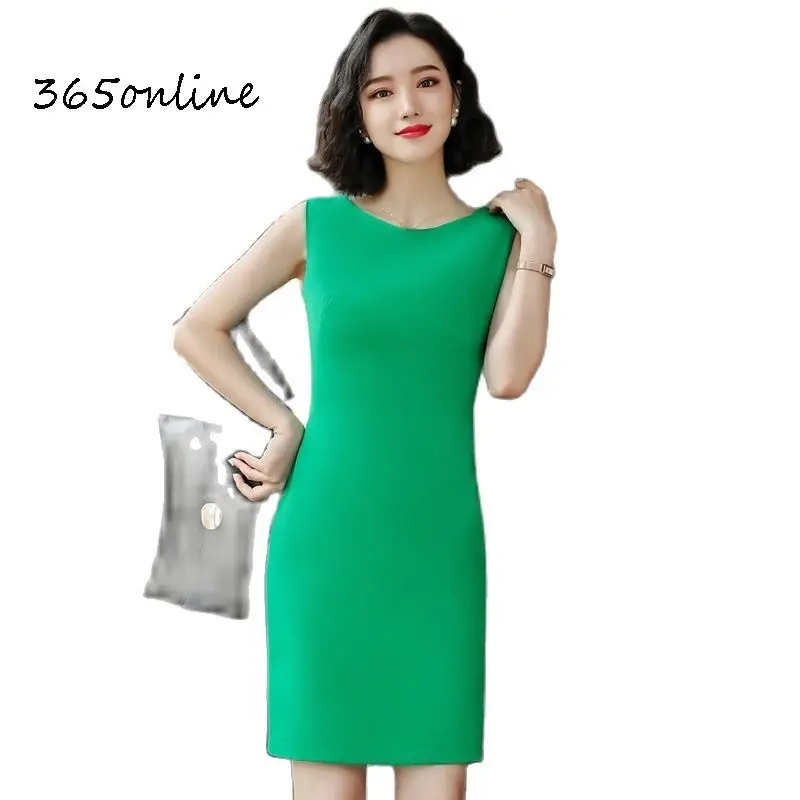 Elegant Green Slim Hips Women Summer Dress Professional Business Work