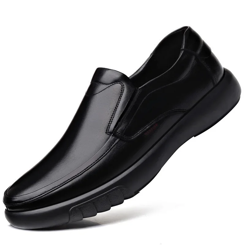 Men Handmade Genuine Leather Plush Warm Shoes 37-47 Soft Anti-slip Rubber Work Loafers Casual Leather Business