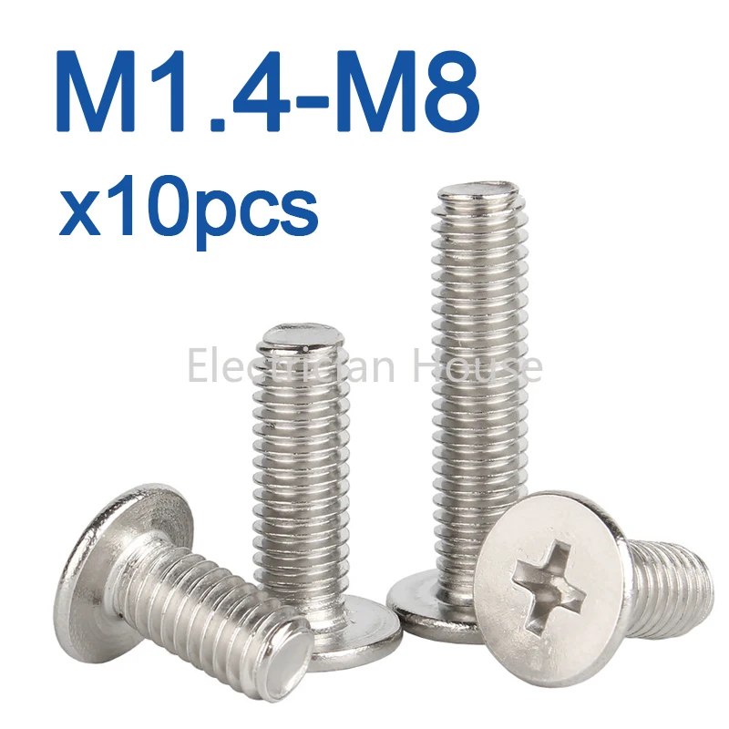 Stainless Steel Screw Cross Phillips CM Ultra Thin Super Low Flat Wafer Head M1.4 M1.6 M2 M2.5 M3 M4 M5 M6 M8 10pcs/lot