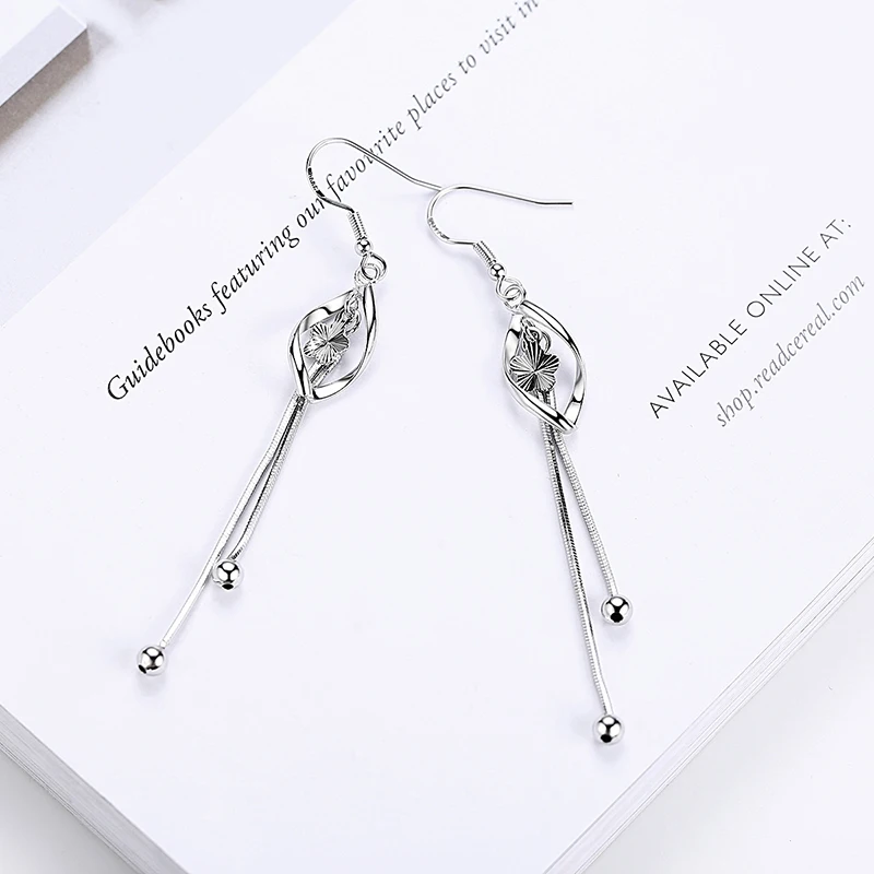 Real 925 Sterling Silver Original Jewelry Long Hollow Leaf Flower Drop Earrings For Ladies New Fashion XY0012