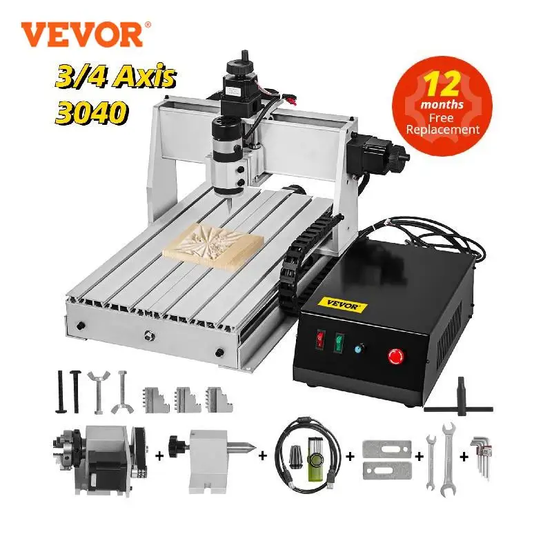 VEVOR CNC 3040 Router 3/4 Axis 300W Wood Engraving Milling Machine USB ...